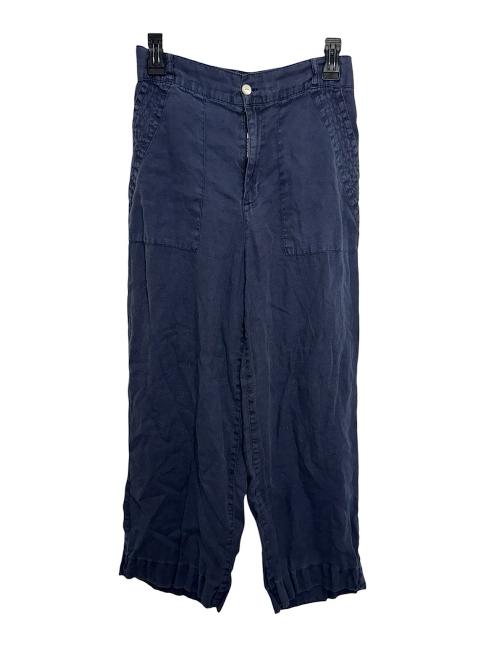 Cynthia Rowley 100% Linen Navy Wide Leg Crop Pants Size 8 Orig $88